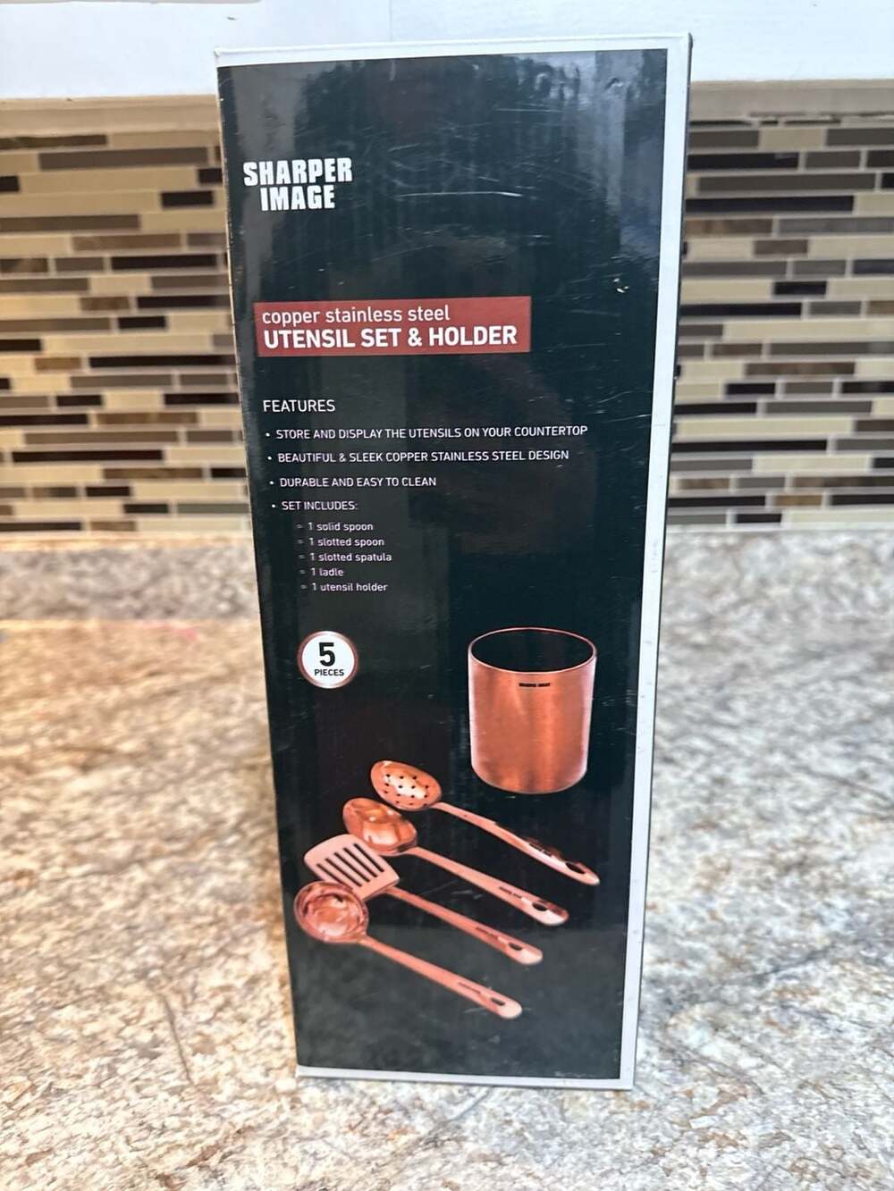Sharper Image 5-Piece Copper Stainless Steel Utensil Set & Holder - Picture 3 of 4